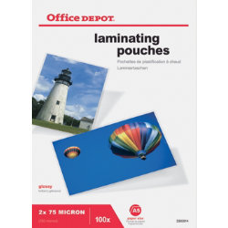 Office Depot Laminating Pouches 150 (2 x 75) Micron A5 Clear Gloss Pack of  100 - Small Businesses Resources